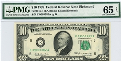 2018-E (EA Block), $10 Federal Reserve Note Richmond, 1969