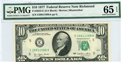 2023-E (EA Block), $10 Federal Reserve Note Richmond, 1977