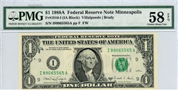 1916-I (IA Block), $1 Federal Reserve Note Minneapolis, 1988A
