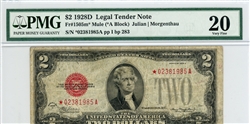 1505m* Mule (*A Block), $2 Legal Tender Note, 1928D