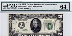 2050-I (IA Block), $20 Federal Reserve Note Minneapolis, 1928