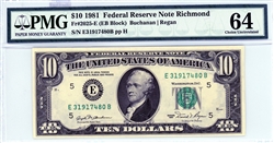 2025-E (EB Block), $10 Federal Reserve Note Richmond, 1981