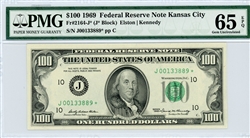 2164-J*, $100 Federal Reserve Note Kansas City, 1969