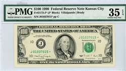 2173-J*, $100 Federal Reserve Note Kansas City, 1990