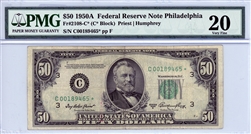 2108-C* (C* Block), $50 Federal Reserve Note Philadelphia, 1950A