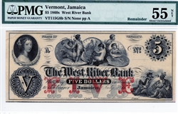 Jamaica, Vermont, $5, 1860s