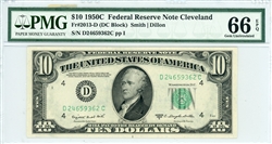 2013-D (DC Block), $10 Federal Reserve Note Cleveland, 1950C