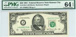 2120-J (JB Block), $50 Federal Reserve Note Kansas City, 1981