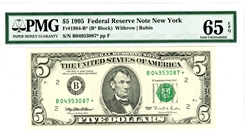 1984-B* (B* Block), $5 Federal Reserve Note New York, 1995