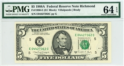 1980-E (EC Block), $5 Federal Reserve Note Richmond, 1988A