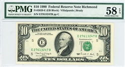 2029-E (EB Block), $10 Federal Reserve Note Richmond, 1990