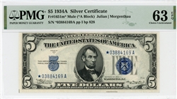 1651m* Mule (*A Block), $5 Silver Certificate, 1934A