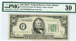2105-Fm Mule, $50 Federal Reserve Note Atlanta, 1934C