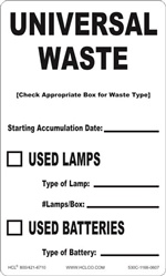 Universal Waste Used Lamps, Batteries Label | HCL