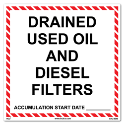 Drained Used Oil And Diesel Filters Label