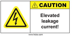Caution - Elevated Leakage Current - 2" x 4" Adhesive Vinyl Label