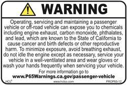 Prop 65 Passenger and Off-Highway Vehicle Exposure Label