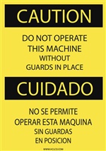 Caution - Do Not Operate This Machine Without Guards In Place (English/Spanish) - 3.5" x 5" Adhesive Vinyl