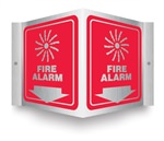 Safety Sign - Fire Alarm (Brushed Aluminum) Projecting