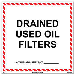 Drained Used Oil Filters Label