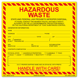 California And Federal Hazardous Waste Laser Printer Label