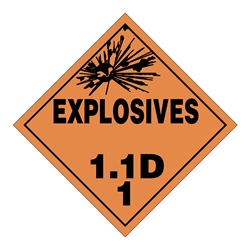 Explosives 1.1D  DOT HazMat Placard