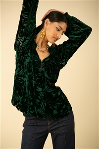 Halebob Green silk devore blouse, V-neck