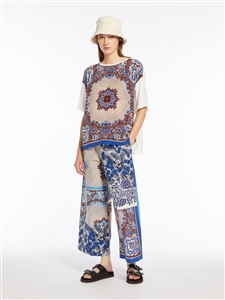 MaxMara Weekend West blue printed loose fitting trousers in fine pure cotton