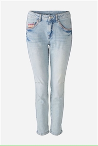 Oui blue stretchy denim jeans with embroidery.