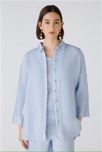 Oui Kentucky blue 100% linen blouse, extra long cut