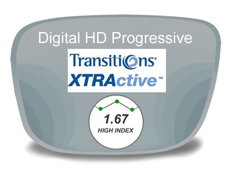 Digital (HD) Progressive High Index 1.67 Transitions XTRActive Prescription Eyeglass Lenses