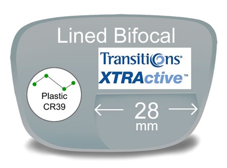 Lined Bifocal 28mm Plastic Transitions XTRActive Prescription Eyeglass Lenses