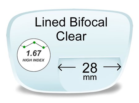 Lined Bifocal 28mm High Index 1.67 Prescription Eyeglass Lenses