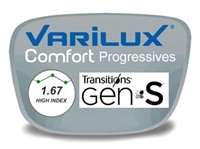 Varilux Comfort 2 Progressive (no-line) High Index 1.67 Transitions VI Prescription Eyeglass Lenses
