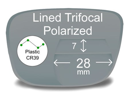 Lined Trifocal 7x28 Plastic Polarized Prescription Eyeglass Lenses