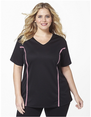 Plus Size AirLight Sport Tee - Black with Pink Stripe