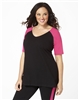 Plus Size Baseball Shirt - Black with Crayon Pink Sleeves