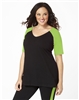 Plus Size Baseball Shirt - Black with Apple Green Sleeves