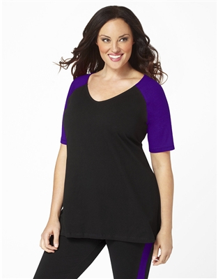 Plus Size Baseball Shirt - Black with Purple Sleeves