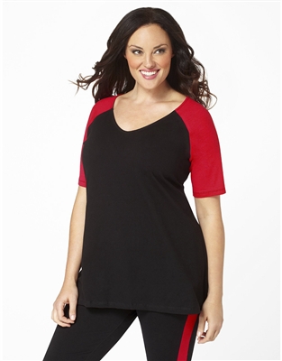 Plus Size Baseball Shirt - Black with Red Sleeves