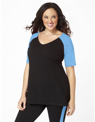 Plus Size Baseball Shirt - Black with Turquoise Sleeves