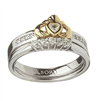 Sterling Silver CZ Claddagh Ring With Sterling Silver Matching CZ Wedding Ring