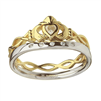 10K Yellow Gold CZ Claddagh Ring With Sterling Silver Matching CZ Wedding Ring
