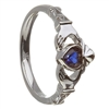 14k White Gold September CZ Sapphire Birthstone Claddagh Ring 11mm