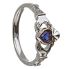 Sterling Silver September Synthetic Sapphire Birthstone Claddagh Ring 11mm