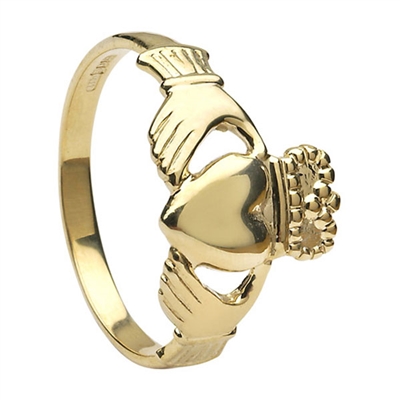 14k Yellow Gold No.5 Style Medium Men's Claddagh Ring 14mm