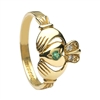 14k Yellow Gold Emerald & Diamond Claddagh Ring 13.4mm