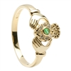 14k Yellow Gold Emerald & Diamond Claddagh Ring 10mm