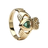 14k Yellow Gold Heart Shaped Emerald Claddagh Ring 13mm