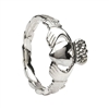 14k White Gold Ladies Twist Shank Claddagh Ring 10.3mm